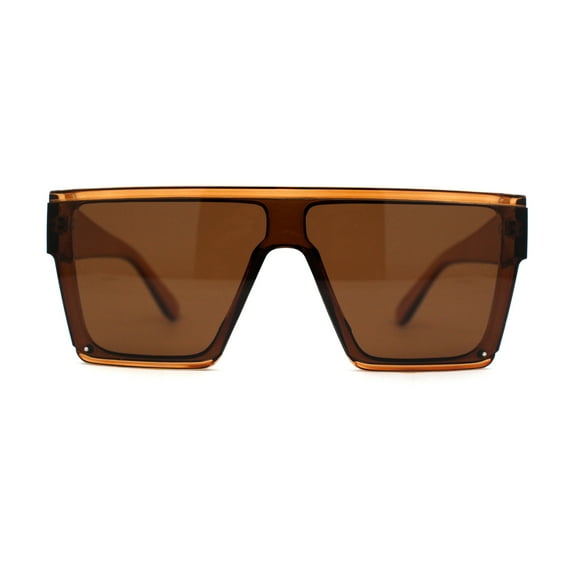 Retro Mobster Squared Flat Top Plastic Rectangular Sunglasses All Brown