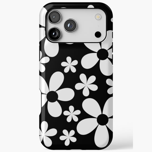 Retro Mod Black And White Daisies iPhone Case 17 11 12 13 14 15 16 Pro Max