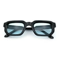 thumbnail image 1 of Retro Mod Narrow Rectangle Horn Rim Beveled Thick Plastic Sunglasses Black - Blue, 1 of 7