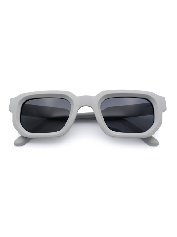 Retro Mod Narrow Rectangle Horn Rim Beveled Thick Plastic Sunglasses Grey - Black