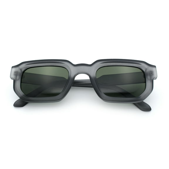 Retro Mod Narrow Rectangle Horn Rim Beveled Thick Plastic Sunglasses Grey - Green