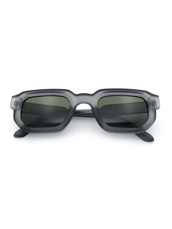 Retro Mod Narrow Rectangle Horn Rim Beveled Thick Plastic Sunglasses Grey - Green