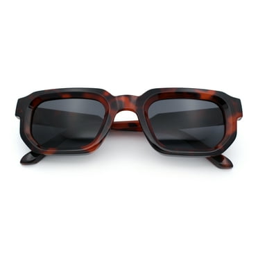 Retro Mod Narrow Rectangle Horn Rim Beveled Thick Plastic Sunglasses Tortoise - Black