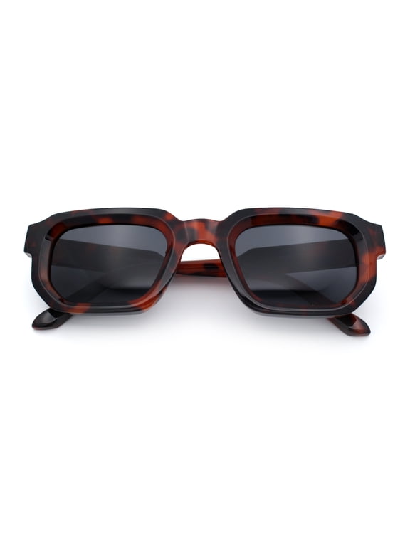 Retro Mod Narrow Rectangle Horn Rim Beveled Thick Plastic Sunglasses Tortoise - Black