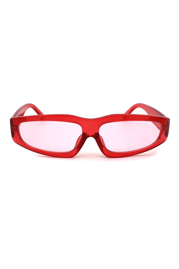 Retro Mod Rectangular Vintage Style Plastic Hipster Sunglasses Red Pink