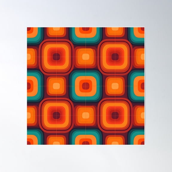 Retro Mod Vibrant Geometric Pattern Poster Wall Art, Modern Wall Decor For Living Room Bedroom, 30x30 UNFRAMED