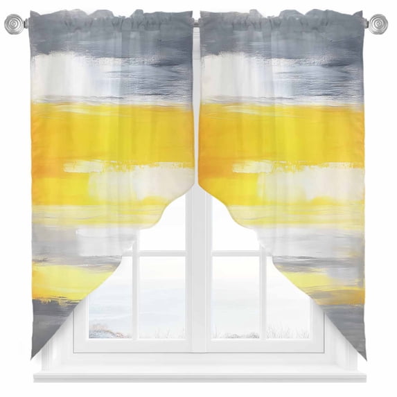 Retro Modern Swag Curtain Valance for Windows, Grey Yellow Ombre White Rusty Abstract Art Window Treatments Short Swag Topper for Kitchen Windows Bathroom Bedroom, 36"x36"
