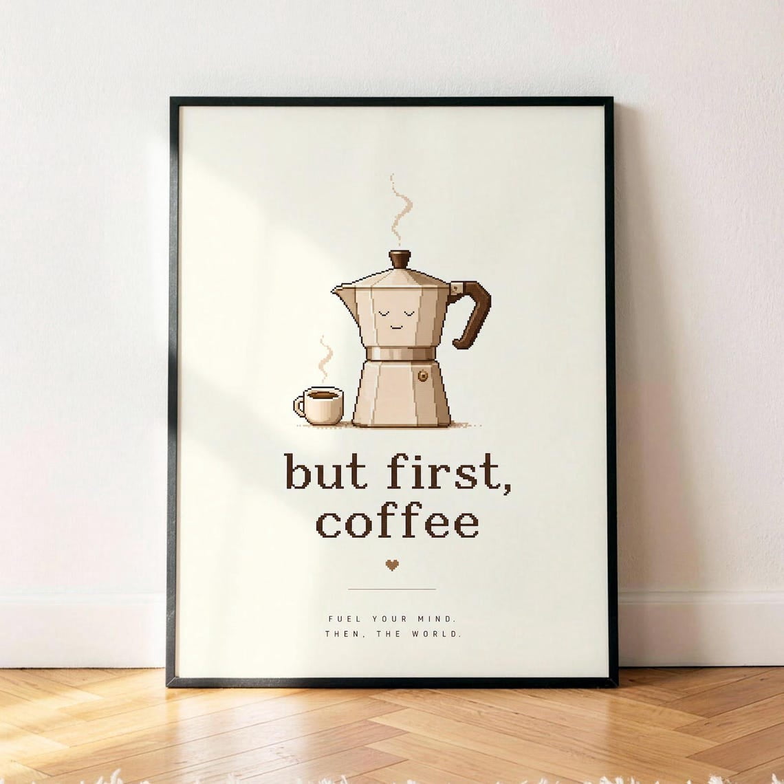 Retro Moka Pot Coffee Wall Art Print, Pixel Art Modern Kitchen Decor ...