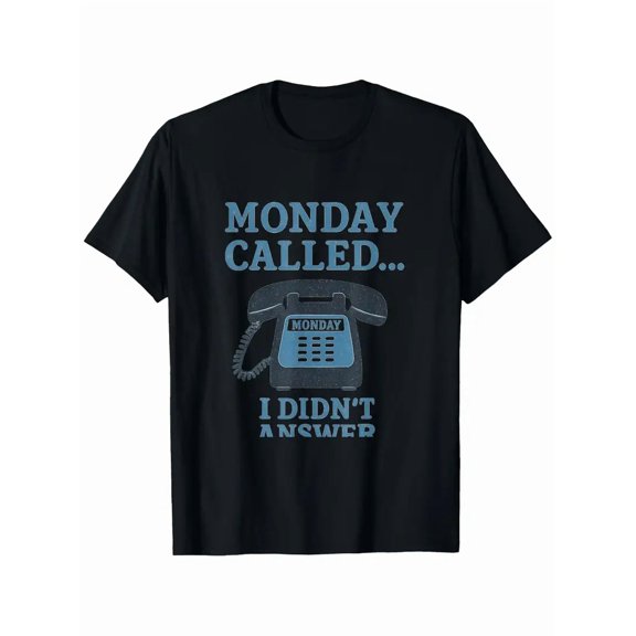 Retro "Monday Called I Didn't Answer" T-Shirt - Lightweight, Washable Casual Tee with Vintage Rotary Phone Design, Perfect for Office Humor & Outdoor Activities, Black with