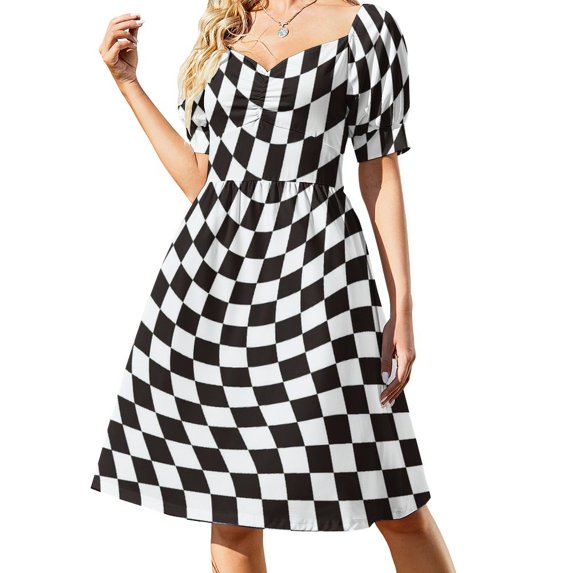 Retro Mondrian Plaid Casual Dress Mondrian Modern Art Street Wear Dresses Elegant Dress Female V Neck