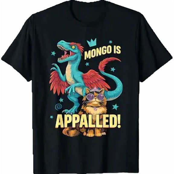 Retro Mongo is Appalled Princess Cat Riding Dinosaur Womens T-Shirt