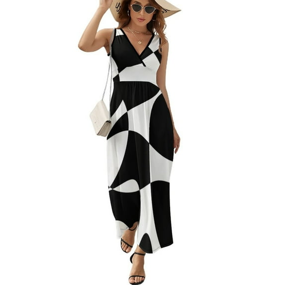Retro Monochrome s Black and White Pattern Sleeveless Dress women formal occasion dresses Evening dresses