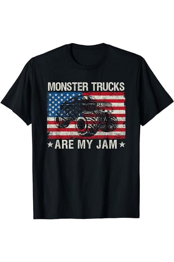 Retro Monster Truck American Flag T-Shirt Patriotic USA Graphic Tee Vintage Off-Road Racing Apparel for Men and Women