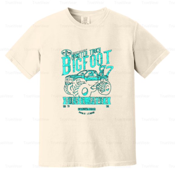 Retro Monster Truck, Distressed, Big Wheels, Crushing Cars, Extreme Comfort Color T-Shirt Unisex, up to 4XL