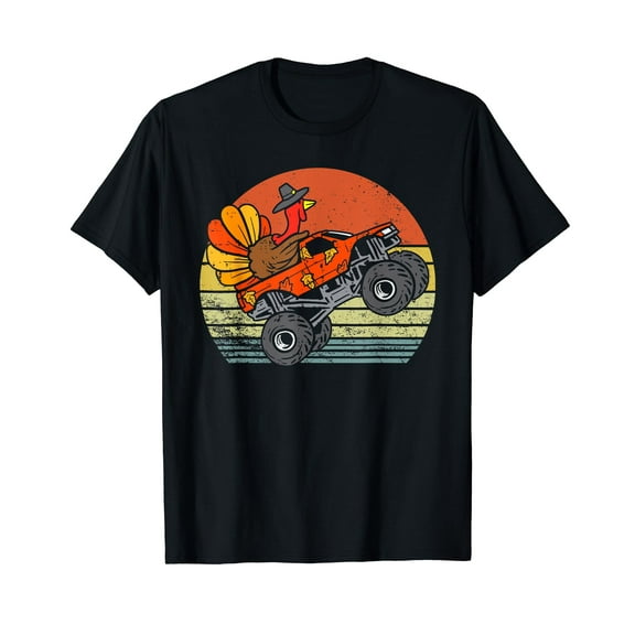 Retro Monster Truck Turkey Autumn Thanksgiving Men Boys T-Shirt