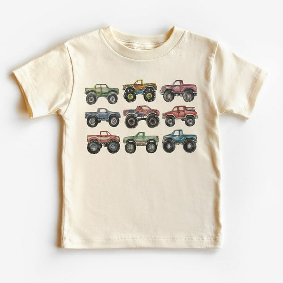 Retro Monster Trucks In A Row Toddler Shirt - Big Trucks Kids Outfit - Giant Vehicles Tee - Boy Toddler Youth Kids Boho Clothing TODDLER SHORT SLEEVE TEE BELLA CANVAS 3001T