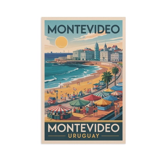 Retro Montevideo Poster Vintage Uruguay Tourism Art for Coastal Living Canvas Poster