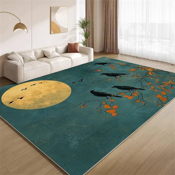 Retro Moon Crow Area Rugs, Dark Gothic Carpet, Washable Non Slip Low Pile Soft Rug for Entryway Bedroom Decor Mat 2ftx3ft