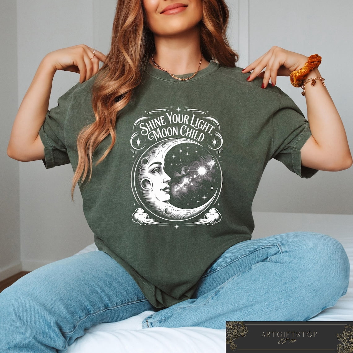 Retro Moon Face Celestial Boho T-Shirt - Walmart.com