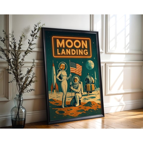 Retro Moon Landing Mid Century Space Age Poster Unframed Paper Print