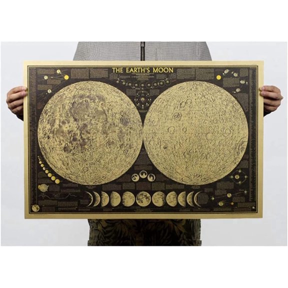 Retro Moon Phase Poster Kraft Wall Murals, Living Room Bedroom Removable