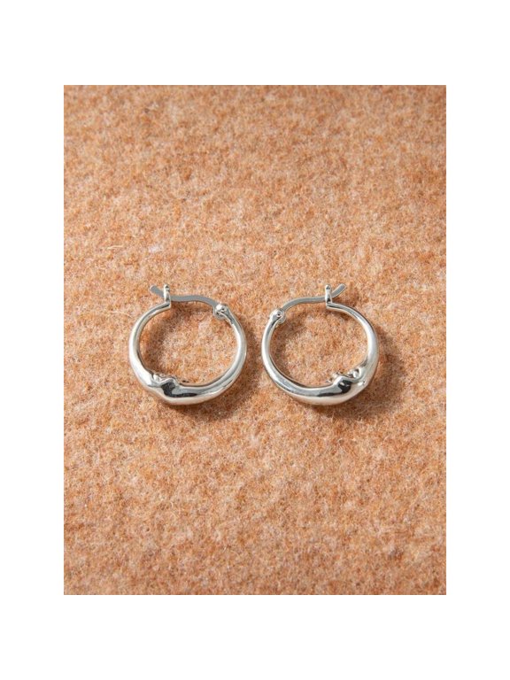 Retro Moon-Shaped Hoop Earrings, One Size Silver Tone