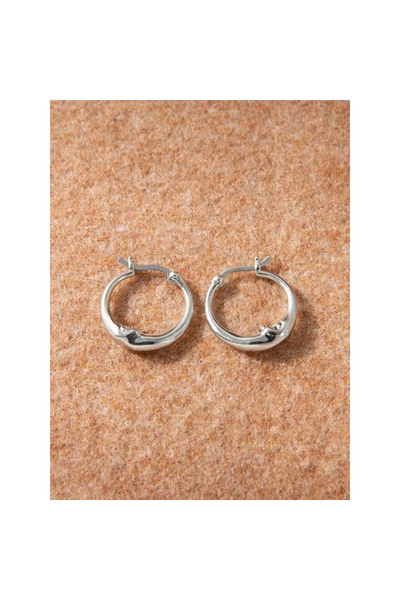 Retro Moon-Shaped Hoop Earrings, One Size Silver Tone