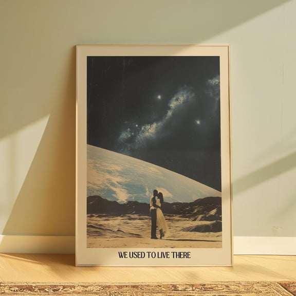 Retro Moon Space Aesthetic Wall Art, Unframed Paper Print Size 12x18