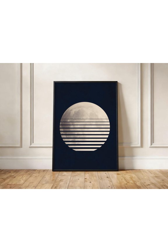Retro Moon Synthwave Wall Art 80S Lunar Design Bedroom Decor, Unframed Paper Print