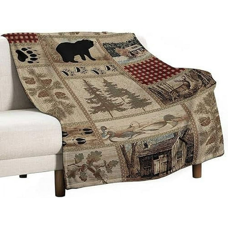 Retro Moose Deer Flannel Blankets Vintage Cottage Country Style