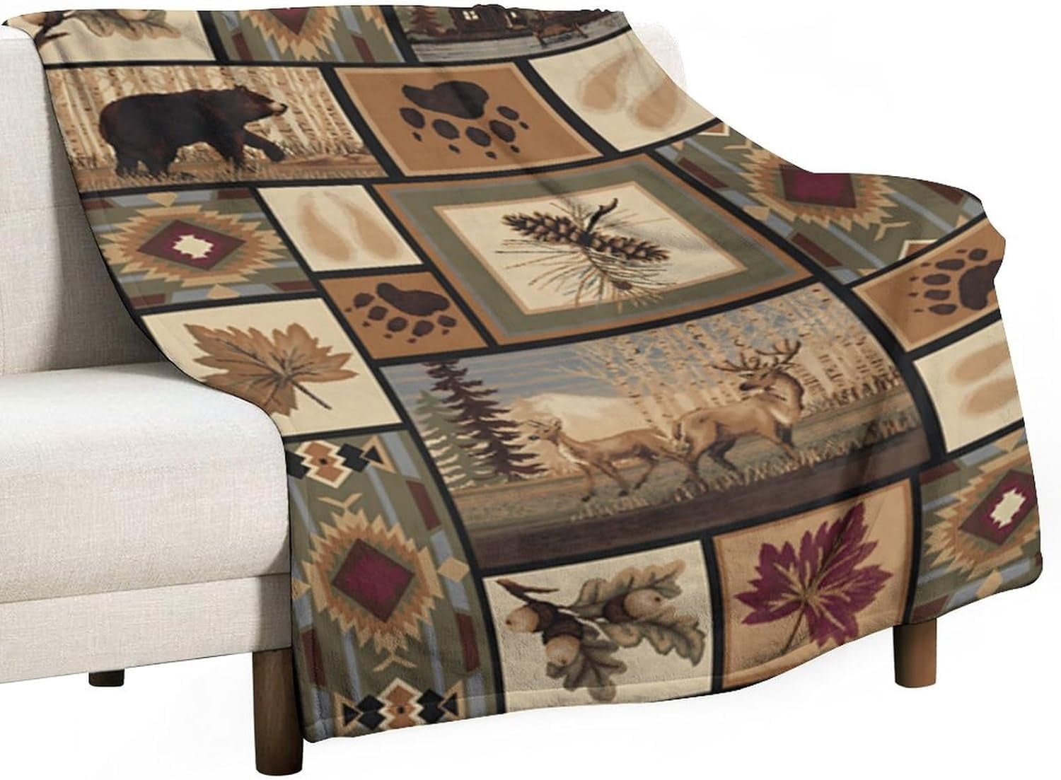 Rustic Wool Blankets Retro Moose Deer Flannel Blankets, Vintage Cottage Country Style Rustic ...