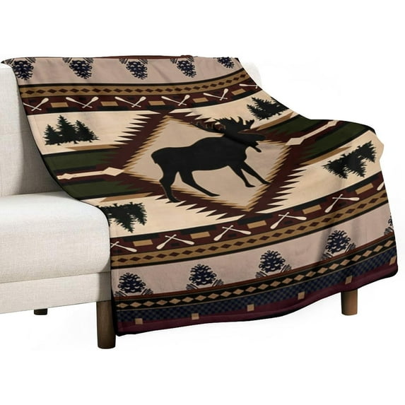Retro Moose Deer Flannel Blankets, Vintage Cottage Country Style Rustic Cabin Mountain Farmhouse Throw Bed Blanket for Sofa Chair Bed 60"x80"
