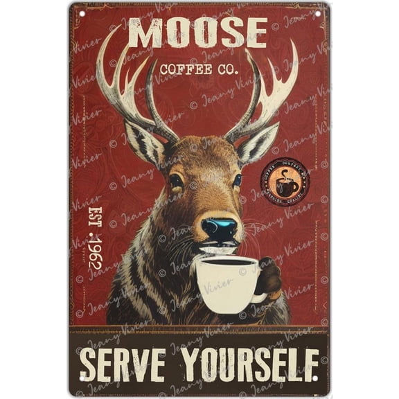 Retro Moose Serve Yourself Metal Tin Signs Outdoor Garden Home Bar Kitchen Wall Decor - Vintage Kitchen Funny Tin Sign for Cafe Bar Bedroom Wall Decorative Art New Home Gift 5.5x8 Inch