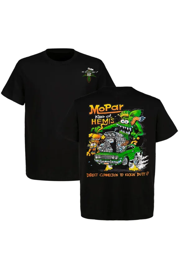 Retro Mopar King Of Hemi Tee Drag Racing Crewneck Short Sleeve Cotton 2-Sided T-Shirt Rat Fink Style Perfect Gift For Him For Her