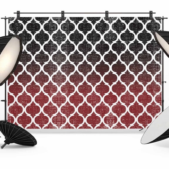 Retro Moroccan Backdrop for Photography, Trellis Red Black Ombre Abstract Geometric Photo Backdrop Portrait Background Party Banner Photo Backgrounds for Studio Booth Props, 7x5ft