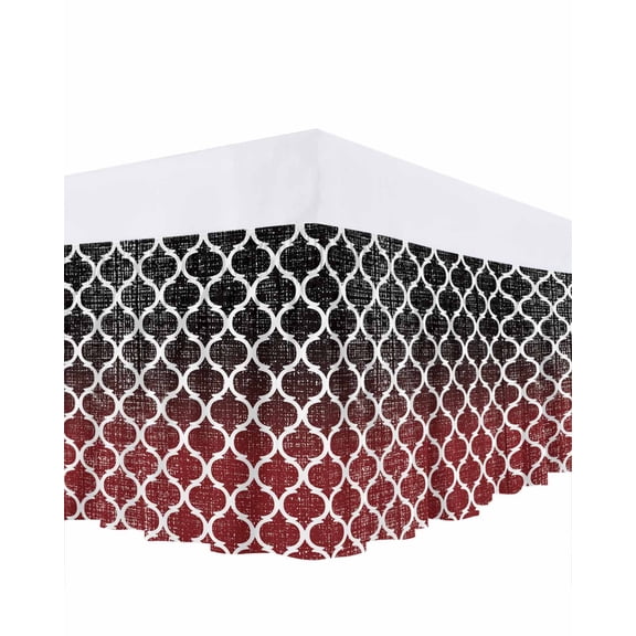 Retro Moroccan Bed Skirt Queen Size 16" Drop Trellis Red Black Ombre Abstract Geometric Ruffled Wrap Around Bed Skirts Adjustable Elastic Bedskirt Dust Ruffle for Queen Size Bed
