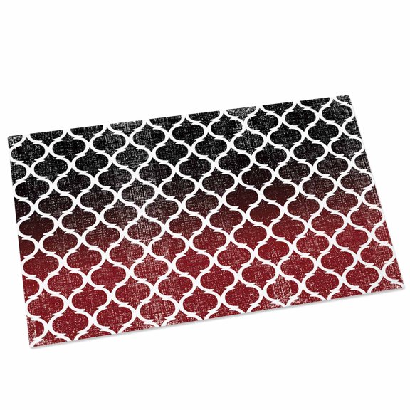 Retro Moroccan Door Mat 16x24 Inch Trellis Red Black Ombre Abstract Geometric Entryway Rug with Non-Slip Rubber, Front Door Rug Indoor Floor Mats for Living Room Bathroom Bedroom Home Office