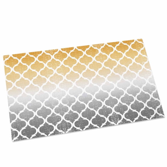 Retro Moroccan Door Mat 16x24 Inch Trellis Yellow Grey Ombre Abstract Geometric Entryway Rug with Non-Slip Rubber, Front Door Rug Indoor Floor Mats for Living Room Bathroom Bedroom Home Office