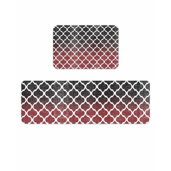 Retro Moroccan Kitchen Mats for Floor 2 Piece, Trellis Red Black Ombre Abstract Geometric Absorbent Non-Slip Kitchen Rugs Comfort Standing Mat for Laundry, Hallways 23.6"x35.4"+23.6"x70.9"