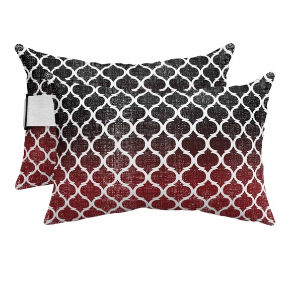 Retro Moroccan Outdoor Chaise Lounge Pillows Trellis Red Black Ombre Abstract Geometric Lumbar Pillows with Insert Adjustable Elastic Strap Headrest Pillow for Recliner Patio Chair 2 Pack 11x16 Inch