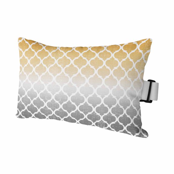 Retro Moroccan Outdoor Chaise Lounge Pillows Trellis Yellow Grey Ombre Abstract Geometric Lumbar Pillows with Insert Adjustable Elastic Strap Headrest Pillow for Recliner 1 Pack 12x20 Inch