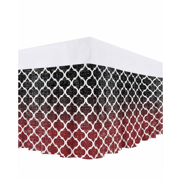 Retro Moroccan Ruffle Bed Skirt Queen Size Trellis Red Black Ombre Abstract Geometric Adjustable Elastic Dust Bed Skirts Wrap Around Bedskirt Wrinkle Free Easy Fit with 16 Inch Drop