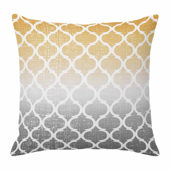 Retro Moroccan Throw Pillow Cover Trellis Yellow Grey Ombre Abstract Geometric Cotton Linen Cushion Cover Throw Pillow Case with Invisible Zipper for Couch Sofa Bed Chair Car 24x24 Inch