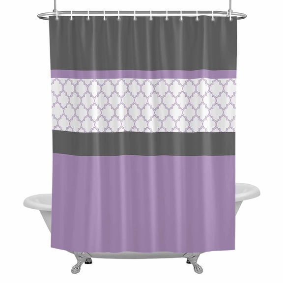Retro Morocco Striped Pattern Shower Curtain Set with Hooks, Lavender Purple Waterproof Fabric Bathroom Curtains Decor Home Accessories,72X 96 Inch Extra Long