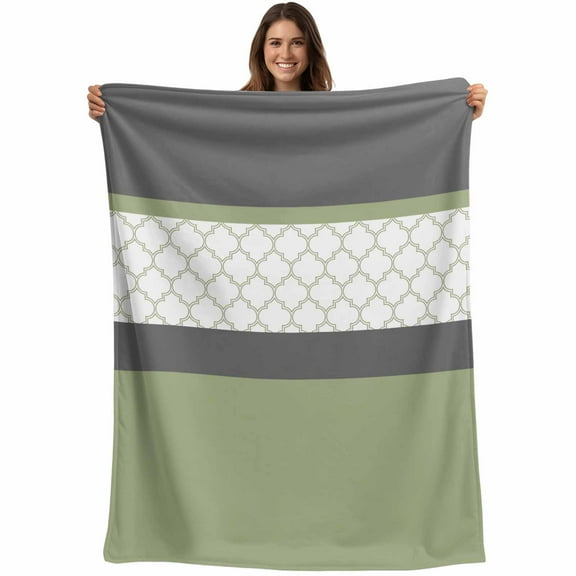 Retro Morocco Striped Pattern Throw Blankets, Olive Green Soft Fleece Blanket Decorative for Home Sofa Couch Chair Living Bedroom, 30x40 Inches,