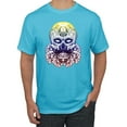 thumbnail image 1 of Retro Mosaic Style Floral Trippy Skulls Fashion Graphic T-Shirt, Light Turquoise, 5XL, 1 of 1