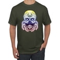 thumbnail image 1 of Retro Mosaic Style Floral Trippy Skulls Fashion Graphic T-Shirt, Military Green, X-Large, 1 of 1