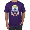 thumbnail image 1 of Retro Mosaic Style Floral Trippy Skulls Fashion Graphic T-Shirt, Purple, 5XL, 1 of 1