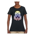 thumbnail image 1 of Retro Mosaic Style Floral Trippy Skulls Fashion Womens Graphic T-Shirt, Black, Small, 1 of 4