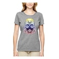 thumbnail image 1 of Retro Mosaic Style Floral Trippy Skulls Fashion Womens Graphic T-Shirt, Heather Grey, Medium, 1 of 4